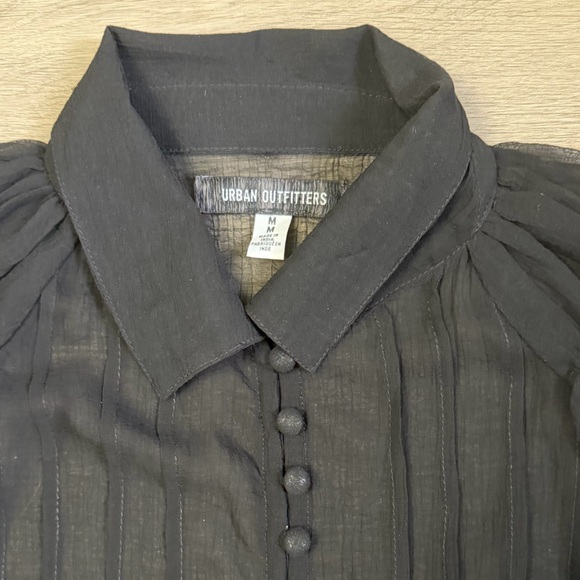 Urban Outfitters Black Sheer Button-Front Ruffle Blouse - Picture 12 of 12